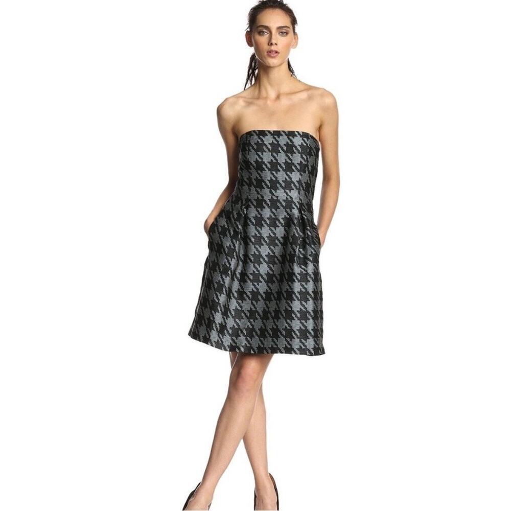 NWT Trina Turk Black White & Green Houndstooth Strapless Dress Size 14 USA made